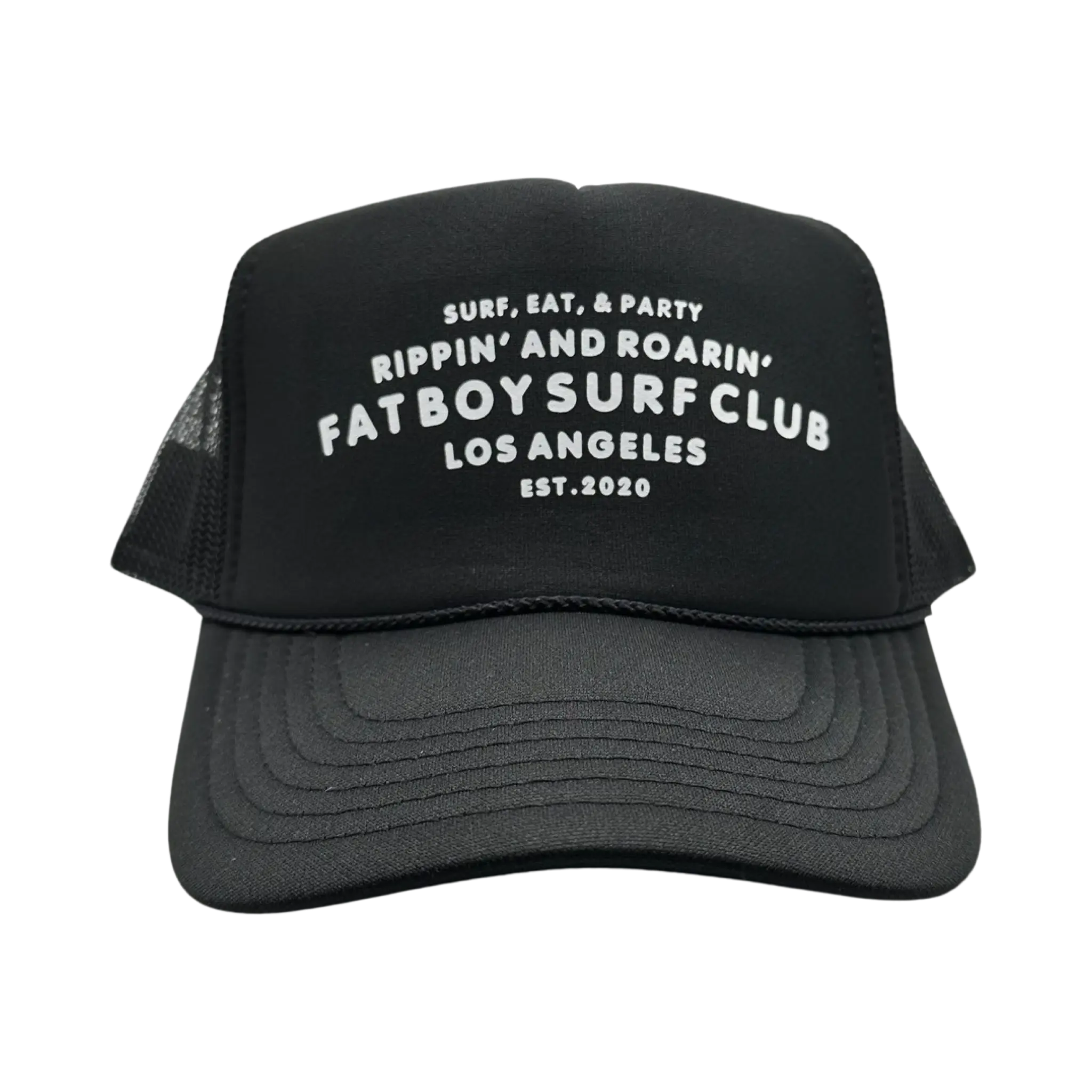 Surf, Eat, Party Foam Trucker Hat - Black Fat Boy Surf Club