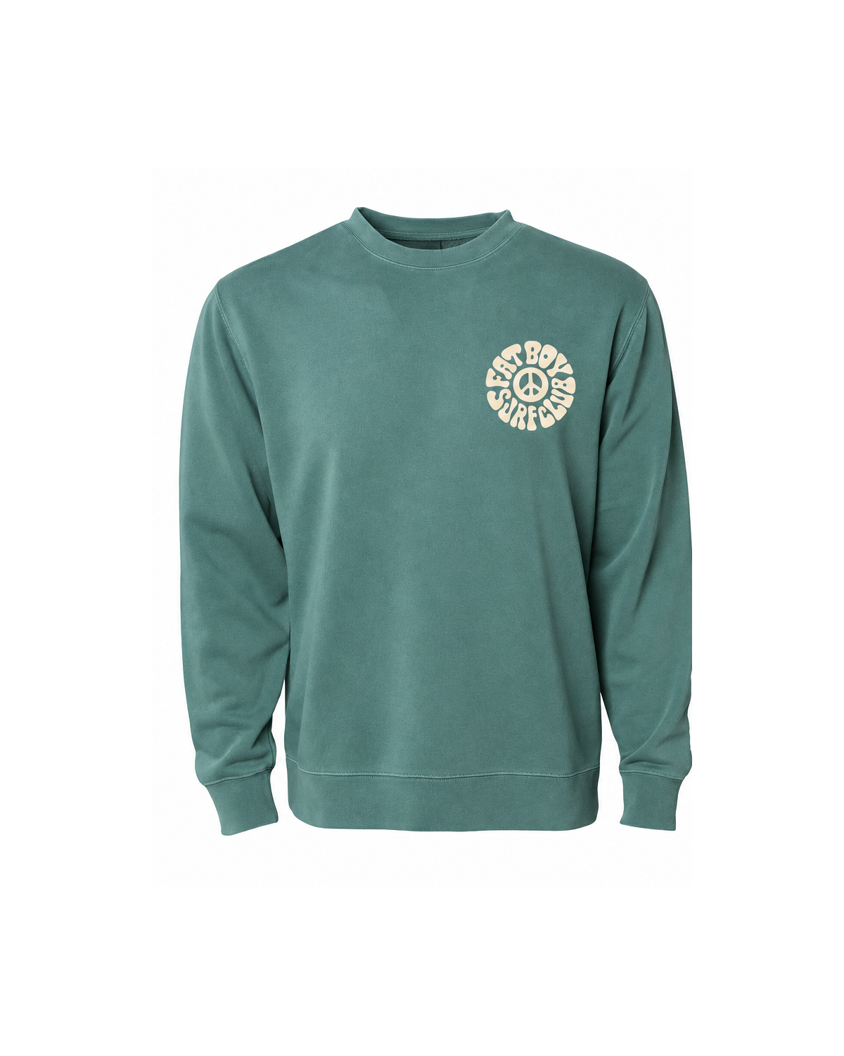 Day Drinker Crewneck in Alpine Green, front view with cream left-chest FBSC logo