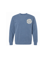 Day Drinker Crewneck in Slate Blue, front view with cream left-chest FBSC logo