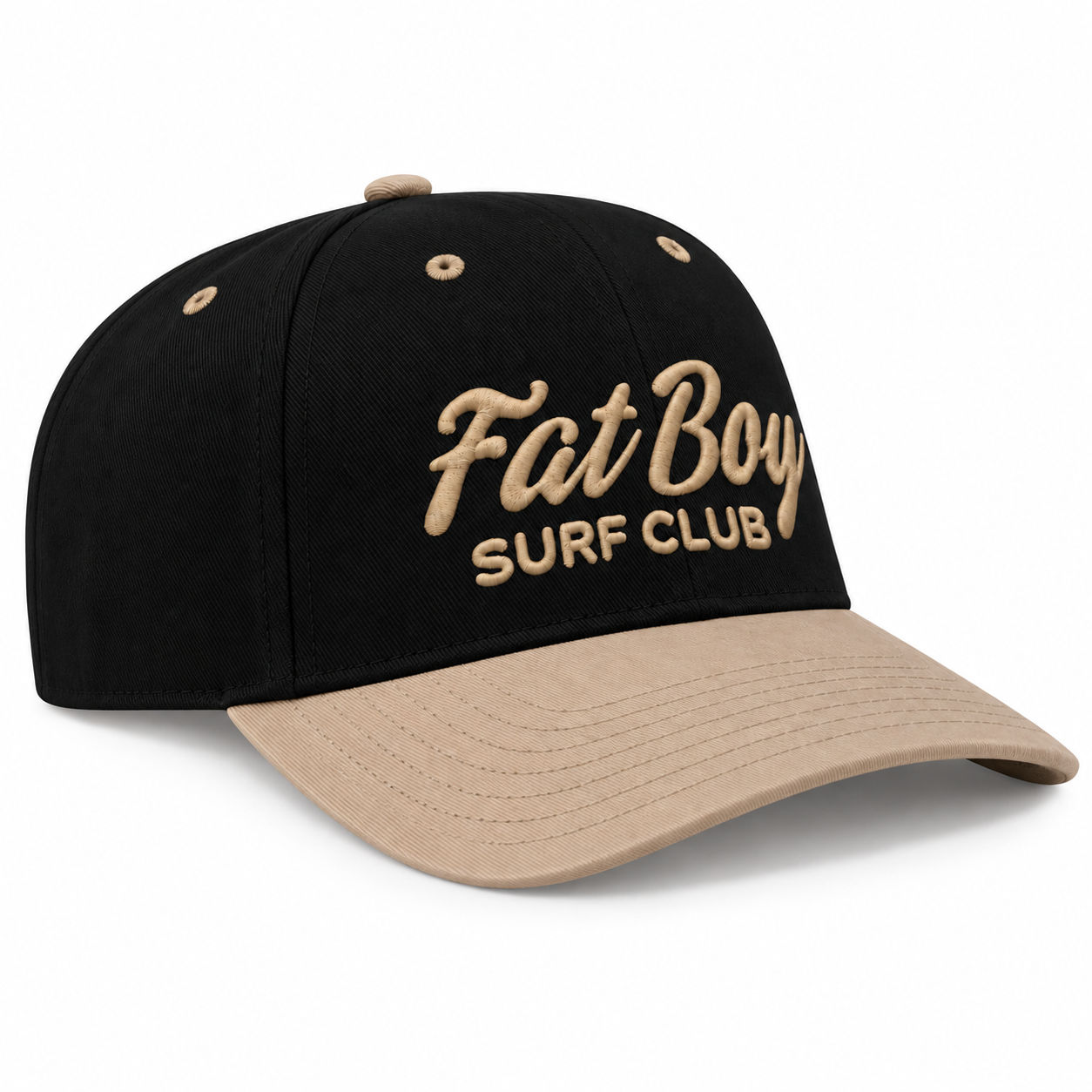 FBSC Paradise Club Hat in black and khaki, angled view