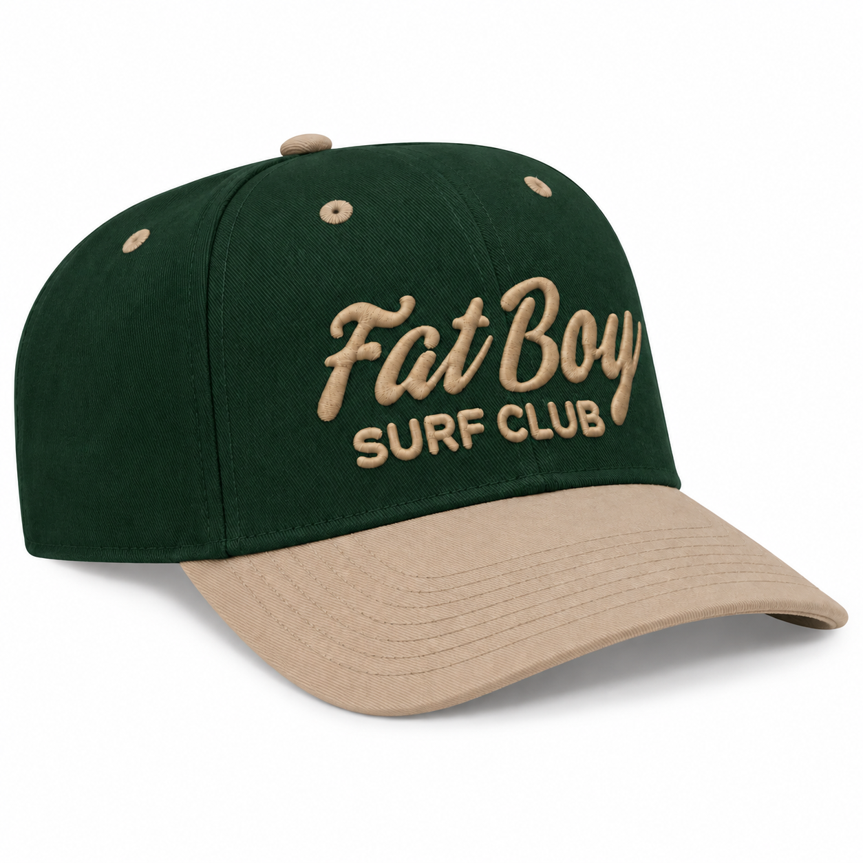 FBSC Paradise Club Hat in dark green and khaki, angled view