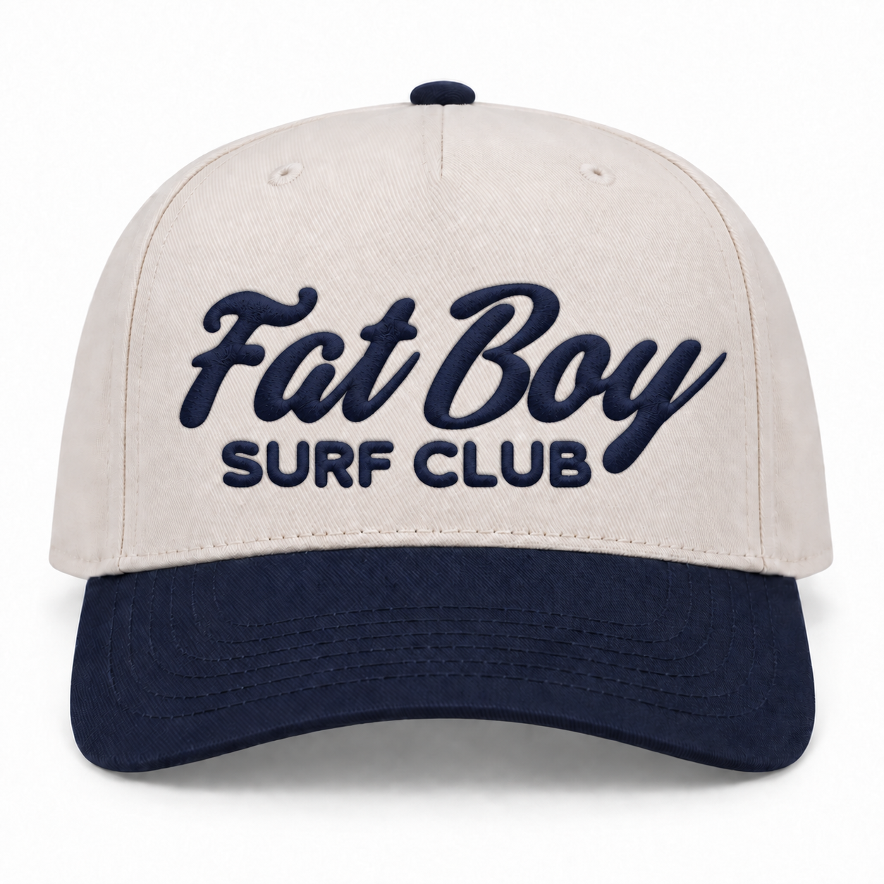 FBSC Paradise Club Hat in natural and navy, front view
